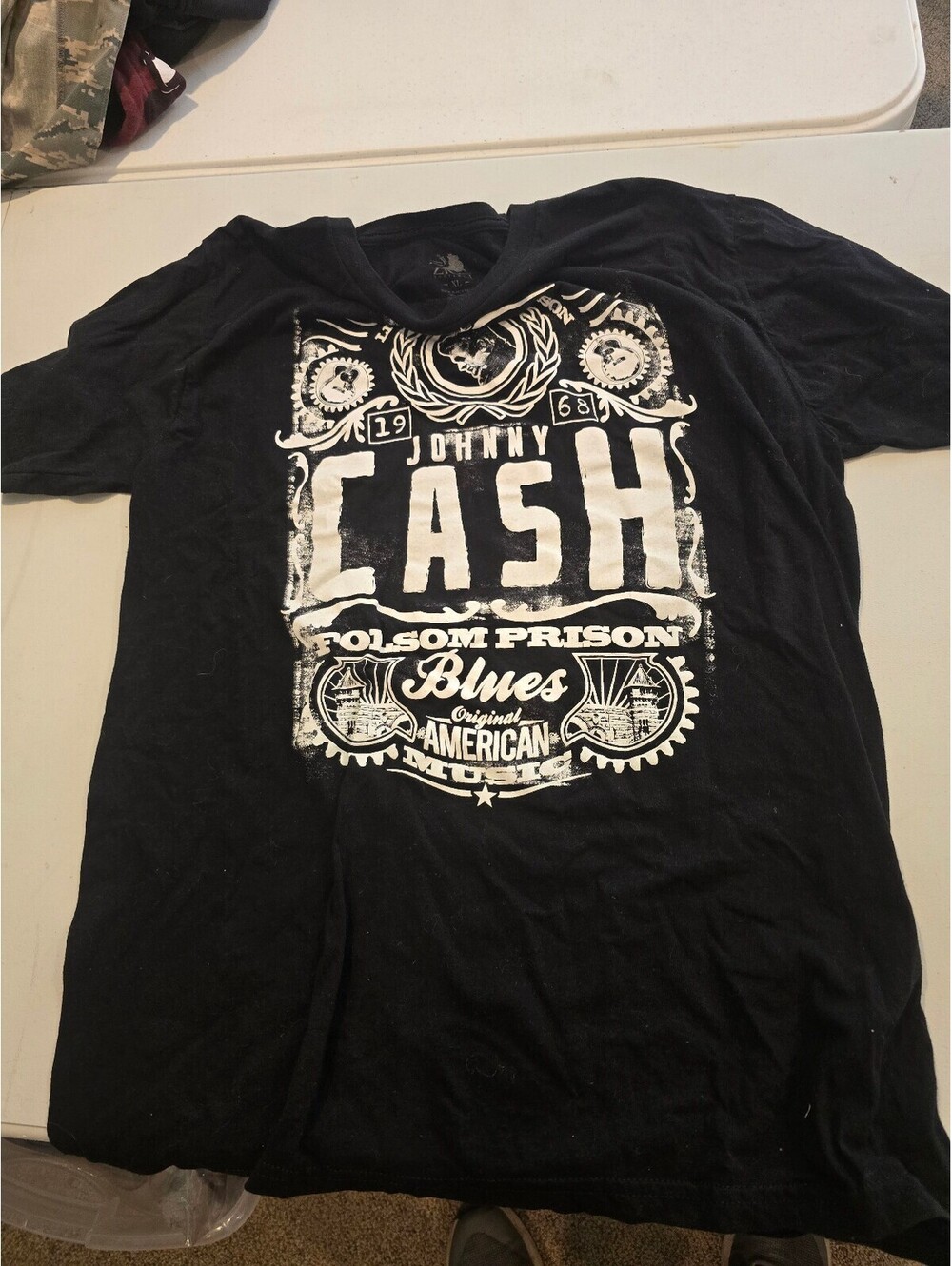 Johnny Cash Folsom Prison Blues Black Graphic T-Shirt XL